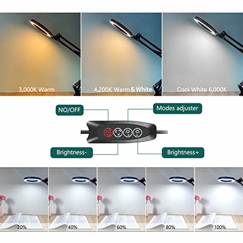 Magnifying Glass with Light and Stand, 10X LED Desk Magnifier, 3 Color Modes K670