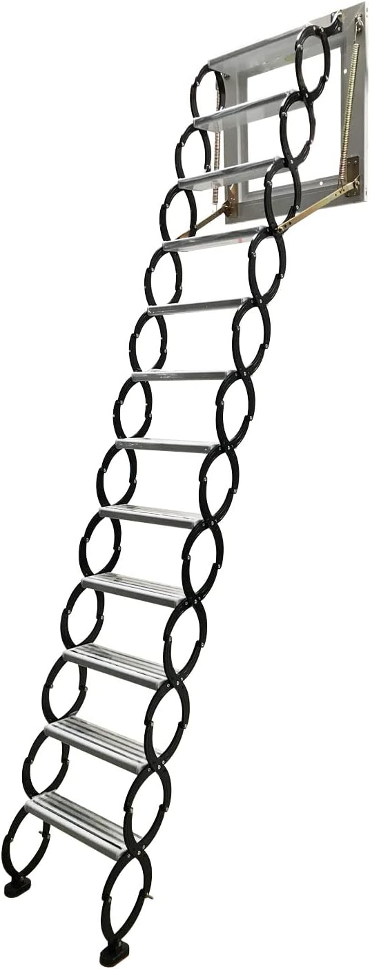 TECHTONGDA Attic Ladder 12 Steps Wall-mounted Folding Stairs, 9.8 ft, Ti-Mg Alloy A21331