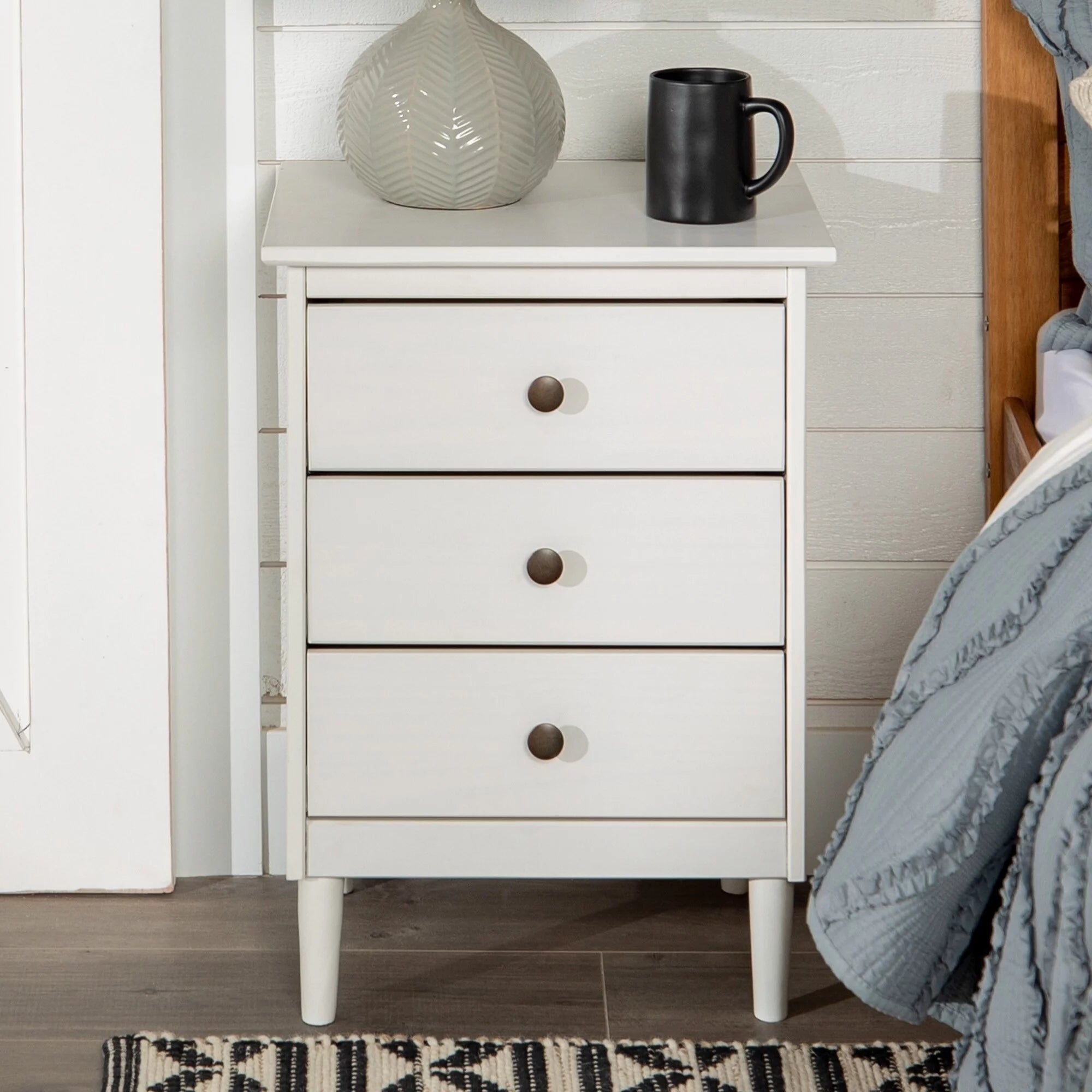Taylor & Olive Bullrushes 3-Drawer Solid Wood Nightstand White P2770