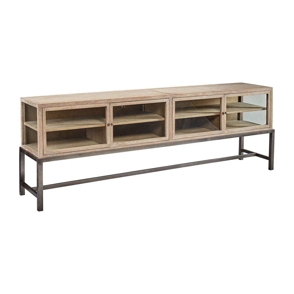 Bleecker 88-inch Glass & Oak Display Console with Metal Base N7276