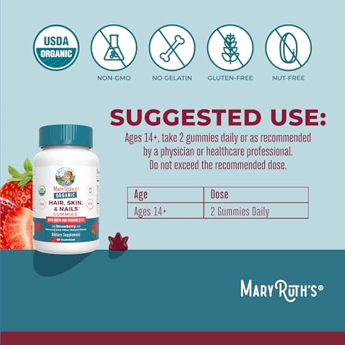 MaryRuth Organics Biotin Gummies for Hair Skin and Nails, USDA Organic, 60 Count V53129