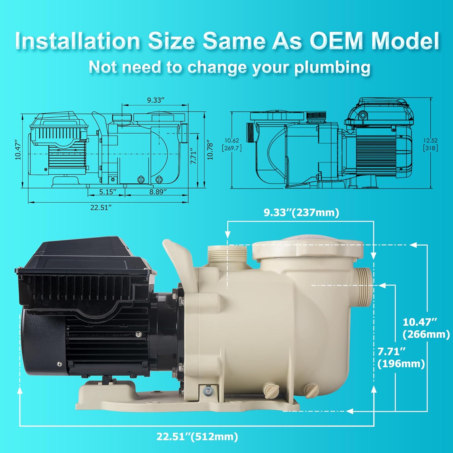 LINGXIAO Variable Speed Pool Pump Inground 2HP with Filter Basket U388472