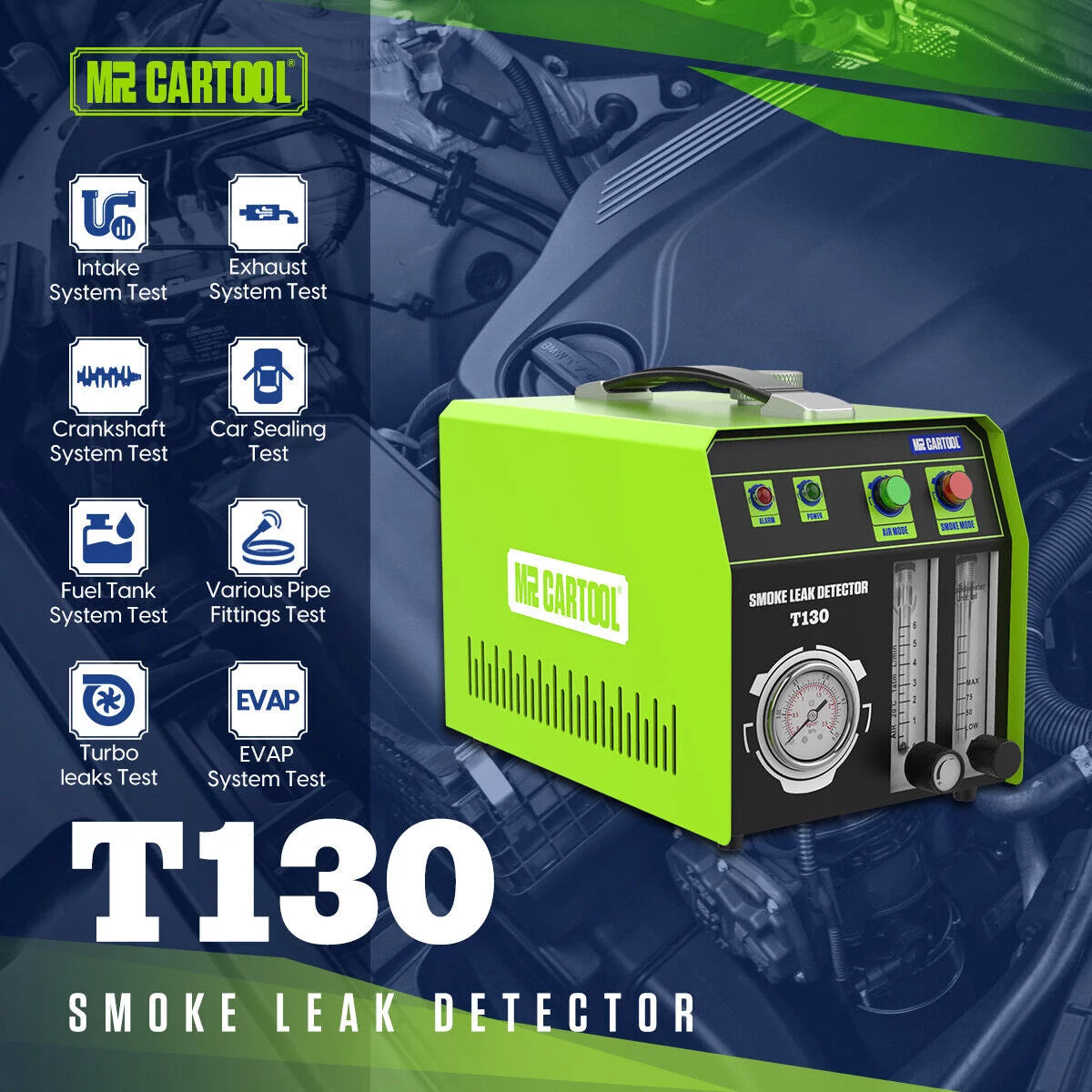 T130 Auto Smoke Leak Detector EVAP Vacuum Smoke Machine Vehicle Diagnostic Tool V93718
