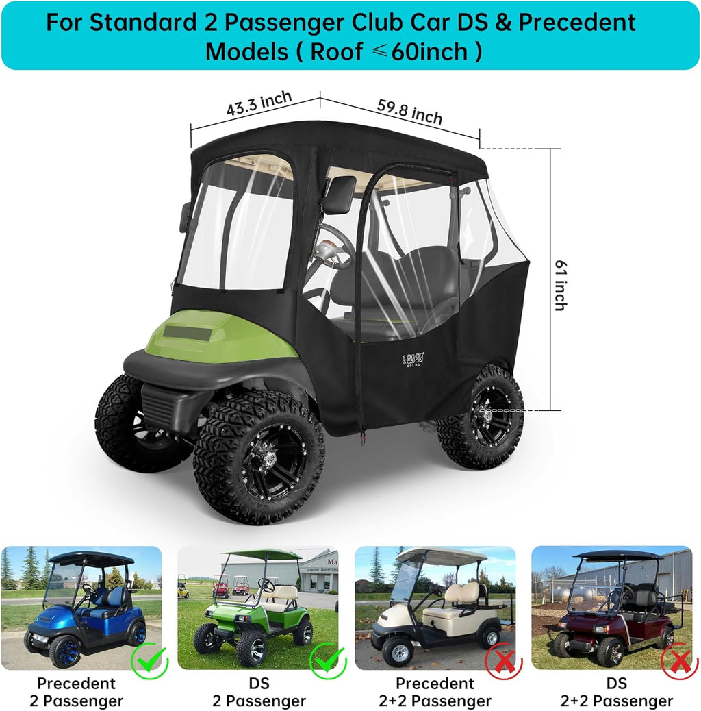 10L0L 2 Passenger Golf Cart Enclosure for Club Car DS & Precedent, Black N2418