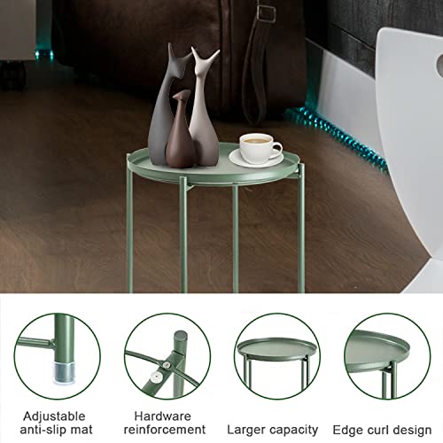 Round Metal Tray Side Table with Removable Top, Indoor & Outdoor N525