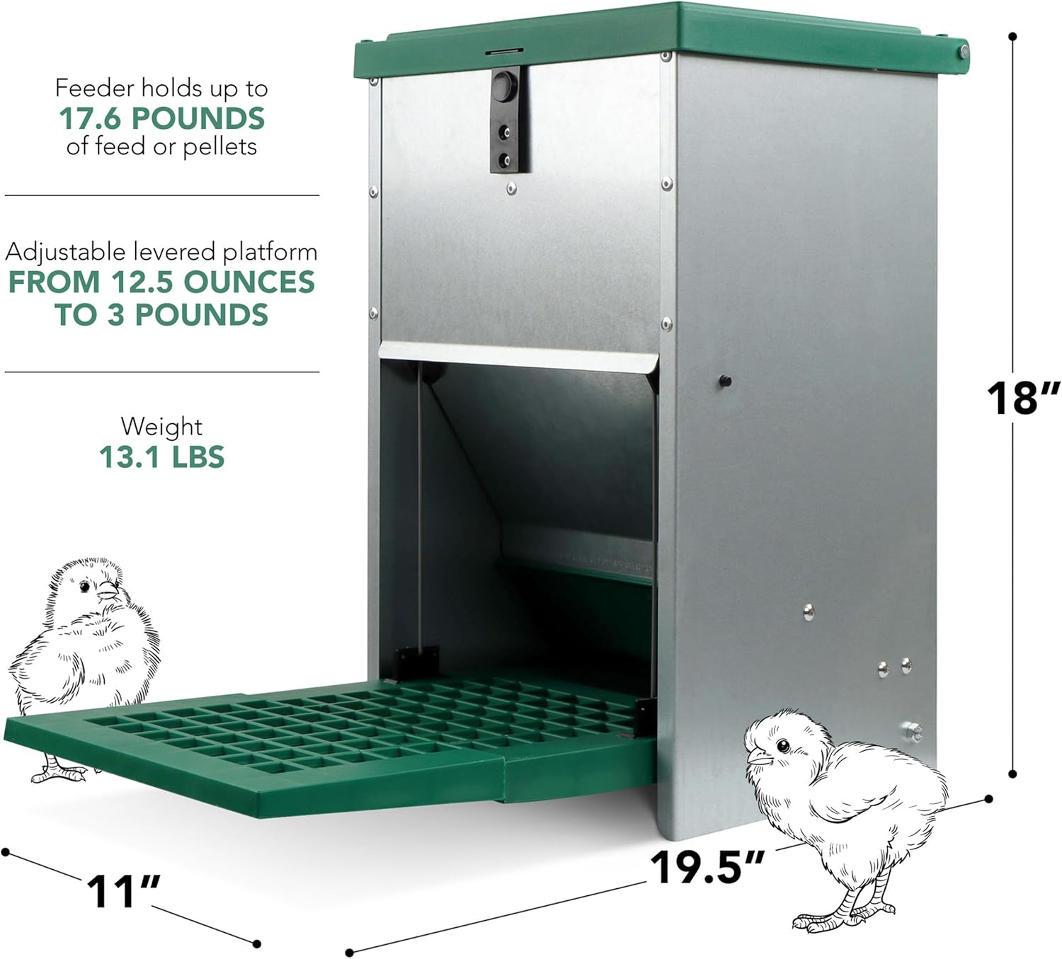 Chicken Treadle Feeder - 17.6 lb Capacity, Automatic Pressure Lever System H859