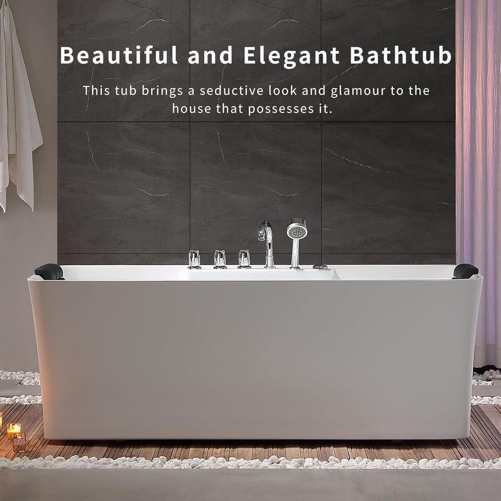 Empava 67 Inch Freestanding Whirlpool Bathtub with 8 Jets, White H67632