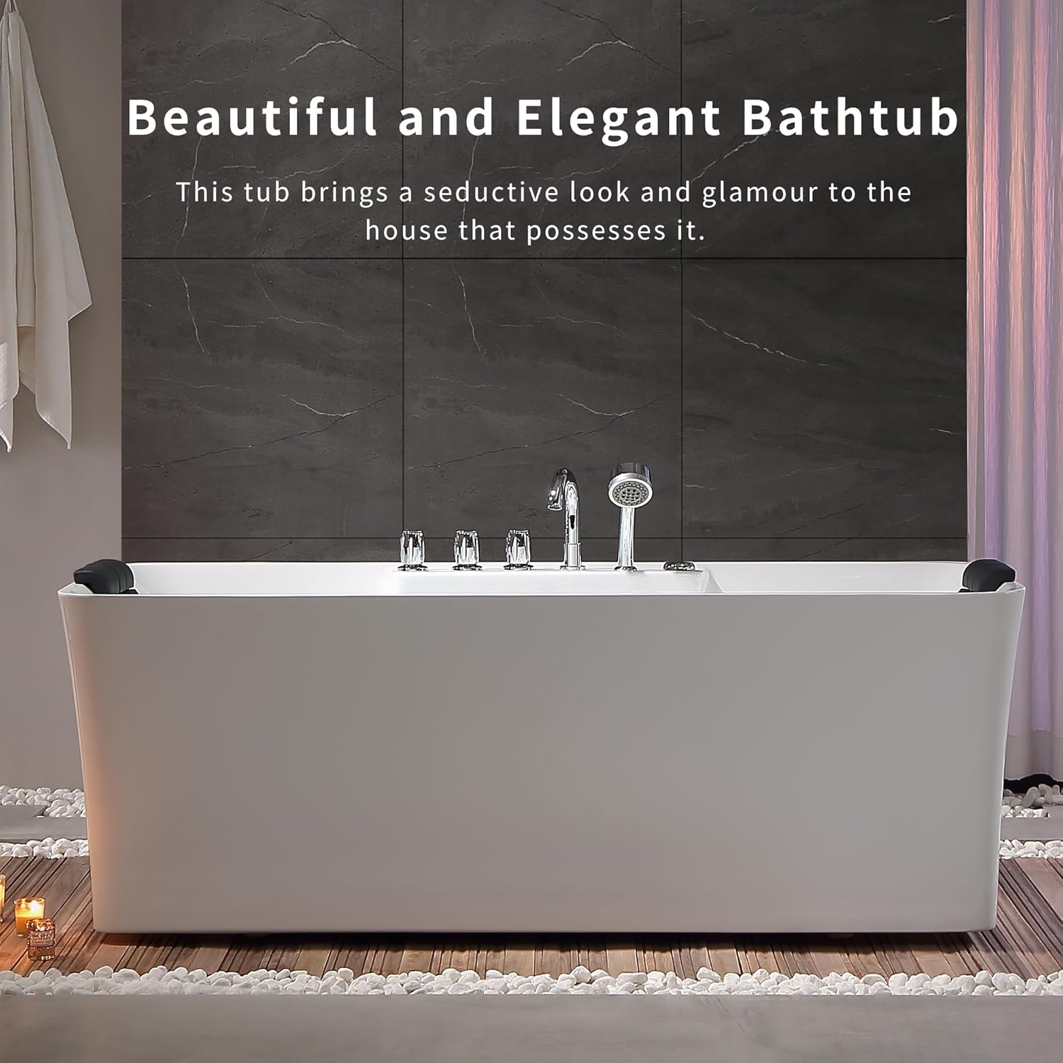 Empava 67 Inch Freestanding Whirlpool Bathtub with 8 Jets, White H67632