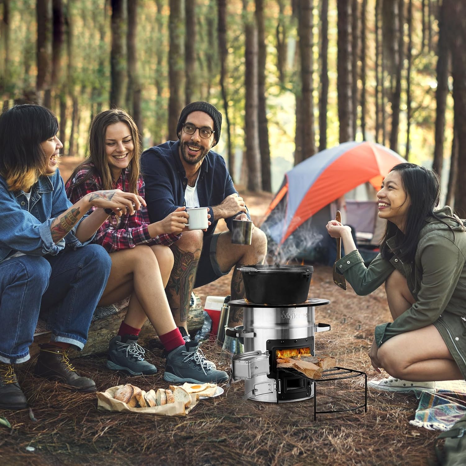 Skyflame Camping Rocket Stove, Stainless Steel Portable Wood Burning Stove L696425