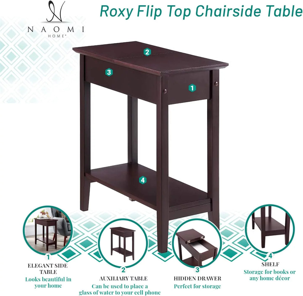 Flip Top Narrow End Table with Storage, Cream G920