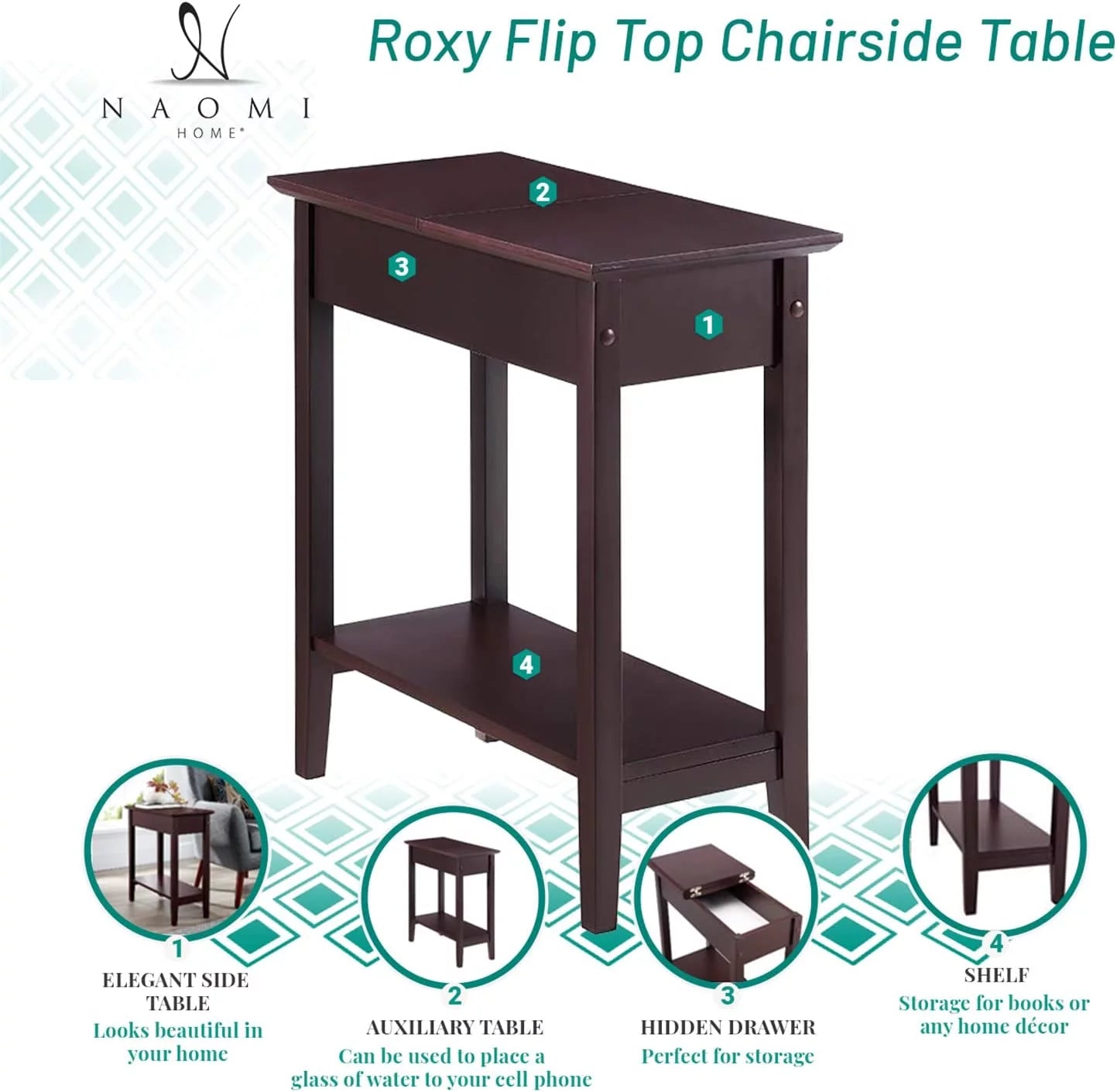 Flip Top Narrow End Table with Storage, Cream G920