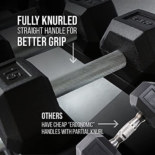 Rep Rubber Hex Dumbbell Set with Rack, 5-100 LB, Black N183992