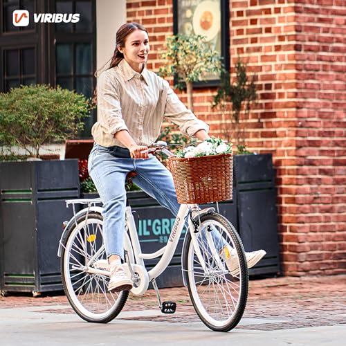Viribus Women's Beach Cruiser Bike, 24 or 26 Inch, Step-Through with Basket J18770