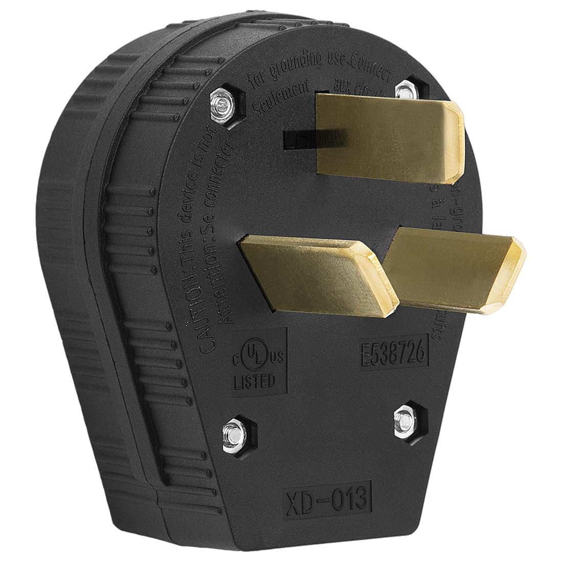 50Amp 3-Prong Dryer Nema 10-50P Plug 30/50A, 125/250V Angle Plug, 3 Pole 3 Wire Grounding Straight Blade Plug for Dyer and Ranges