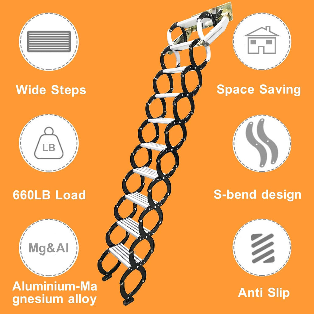 TECHTONGDA Folding Attic Ladder, 12 Steps Alloy, 9.8ft Max Height F60108