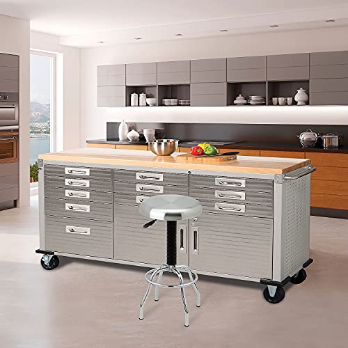 Seville Classics UltraHD Rolling Cabinet Workbench with Solid Wood Top, 12-Drawer T371