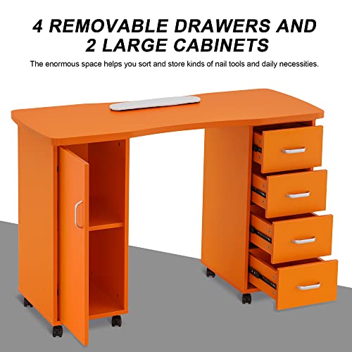 BarberPub Manicure Table with 4 Drawers, Lockable Wheels, White E878354