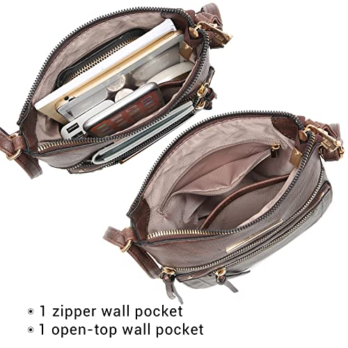 Dasein Crossbody Purse for Women Vegan Leather Shoulder Bag with Multi Zipper Pockets E389262