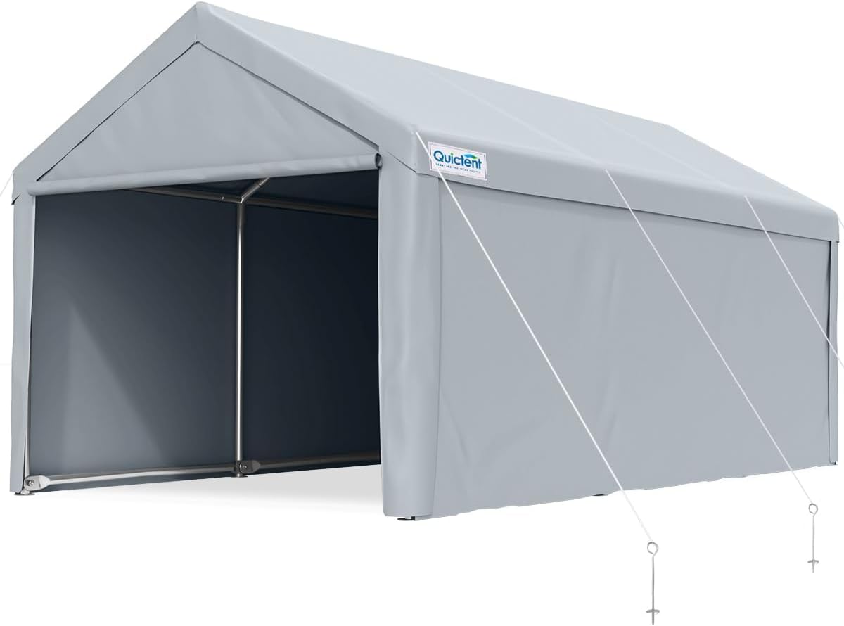 Quictent 10’x20’ Heavy Duty Carport Car Canopy Galvanized Car Shelter Boat Shelter with Reinforced Steel Cables and Ground Bars-Silver Gray
