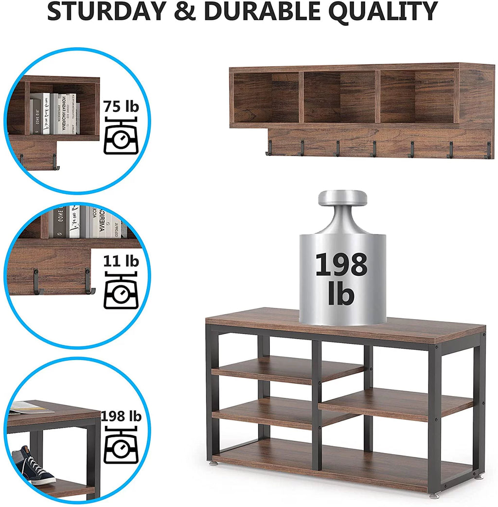 Tribesigns Hall Tree with Bench, 3 Cubbies, 7 Hooks V315602