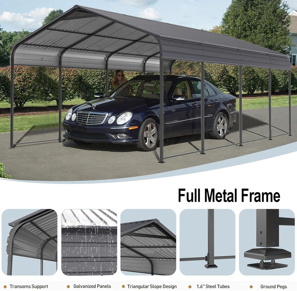 Heavy Duty Metal Carport Canopy 10 x 20 ft Gray P275