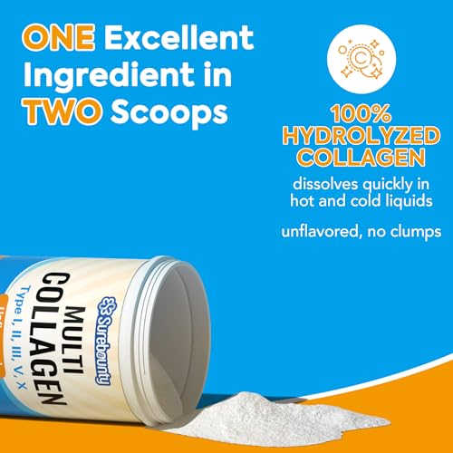 Hydrolyzed Multi Collagen Powder Types I II III V X, Unflavored, 16oz J317371