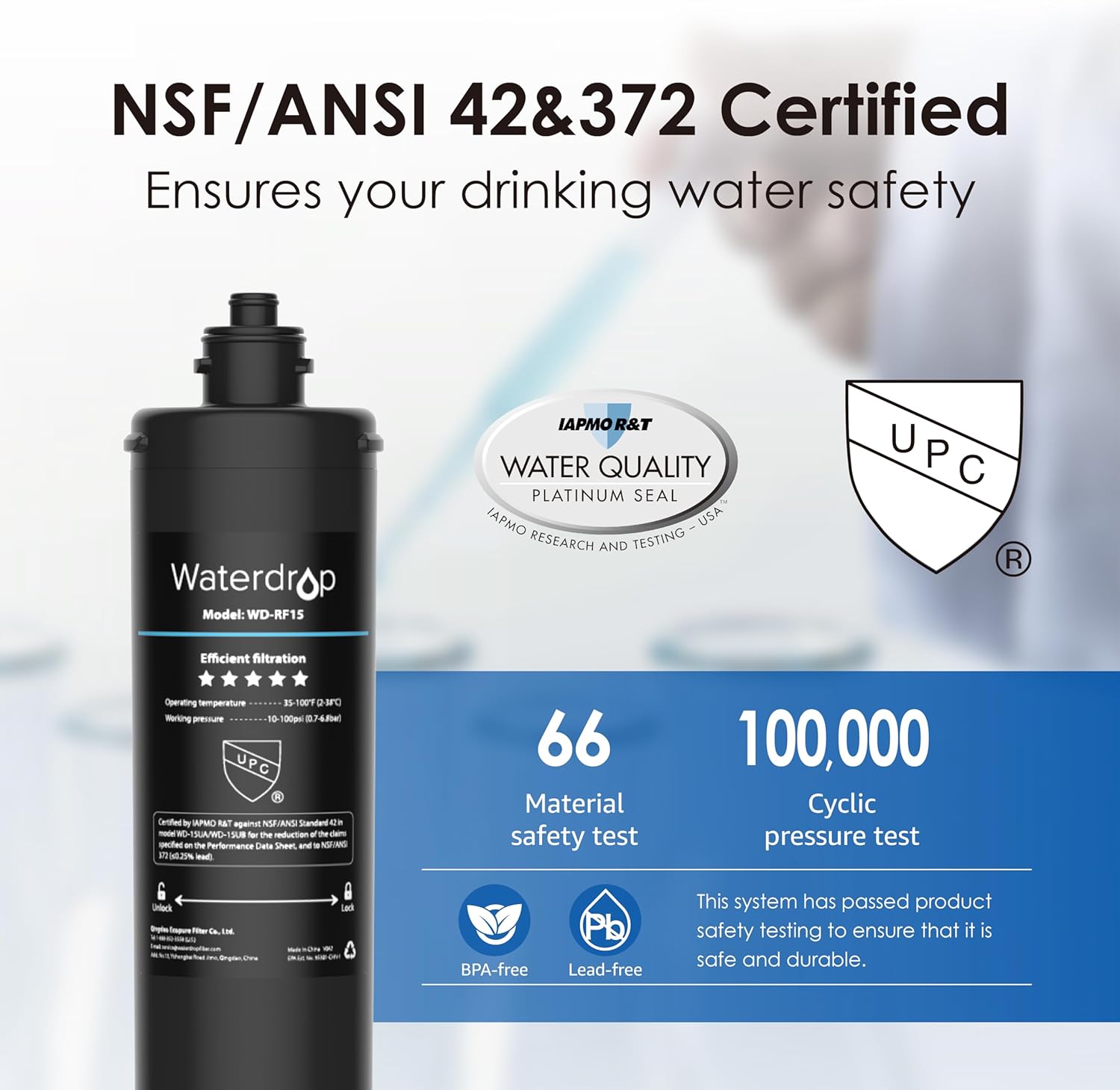 Waterdrop 15UA Under Sink Water Filter System with RF15 Replacement Cartridge V64936