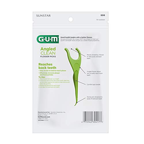 GUM Angled Floss Picks for Adults, Extra Strong Shred-Resistant, Fresh Mint, 75ct (4pk) J4399
