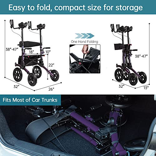 ELENKER All-Terrain Upright Rollator Walker with 12" Front Wheels, Compact Folding J164