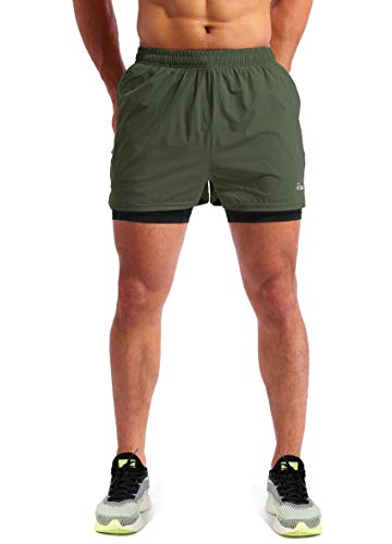 Pudolla Men’s 2 in 1 Running Shorts 5" Quick Dry with Phone Pockets U730