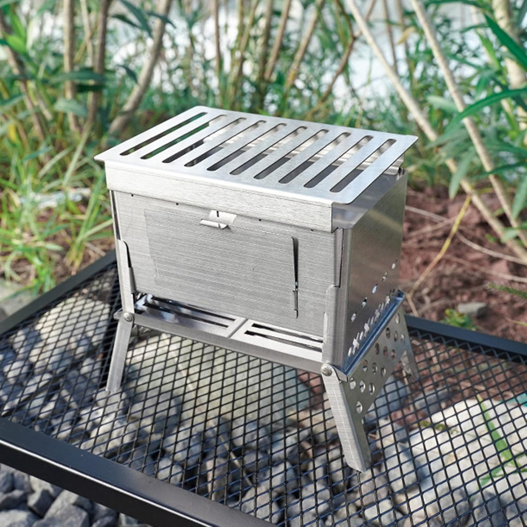 Folding Wood Burning Stove Stainless Steel Portable Camping BBQ Kit E546