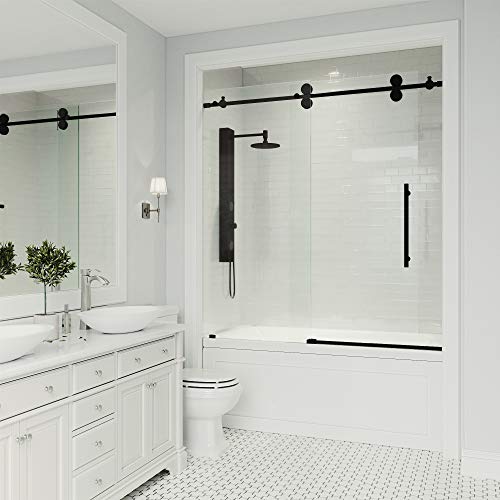 VIGO Adjustable 56-60 in. W x 65.5 in. H Elan Frameless Sliding Rectangle Tub Door with Clear Tempered Glass and Stainless Steel Hardware in Matte Black Finish, VG6041MBCL6066