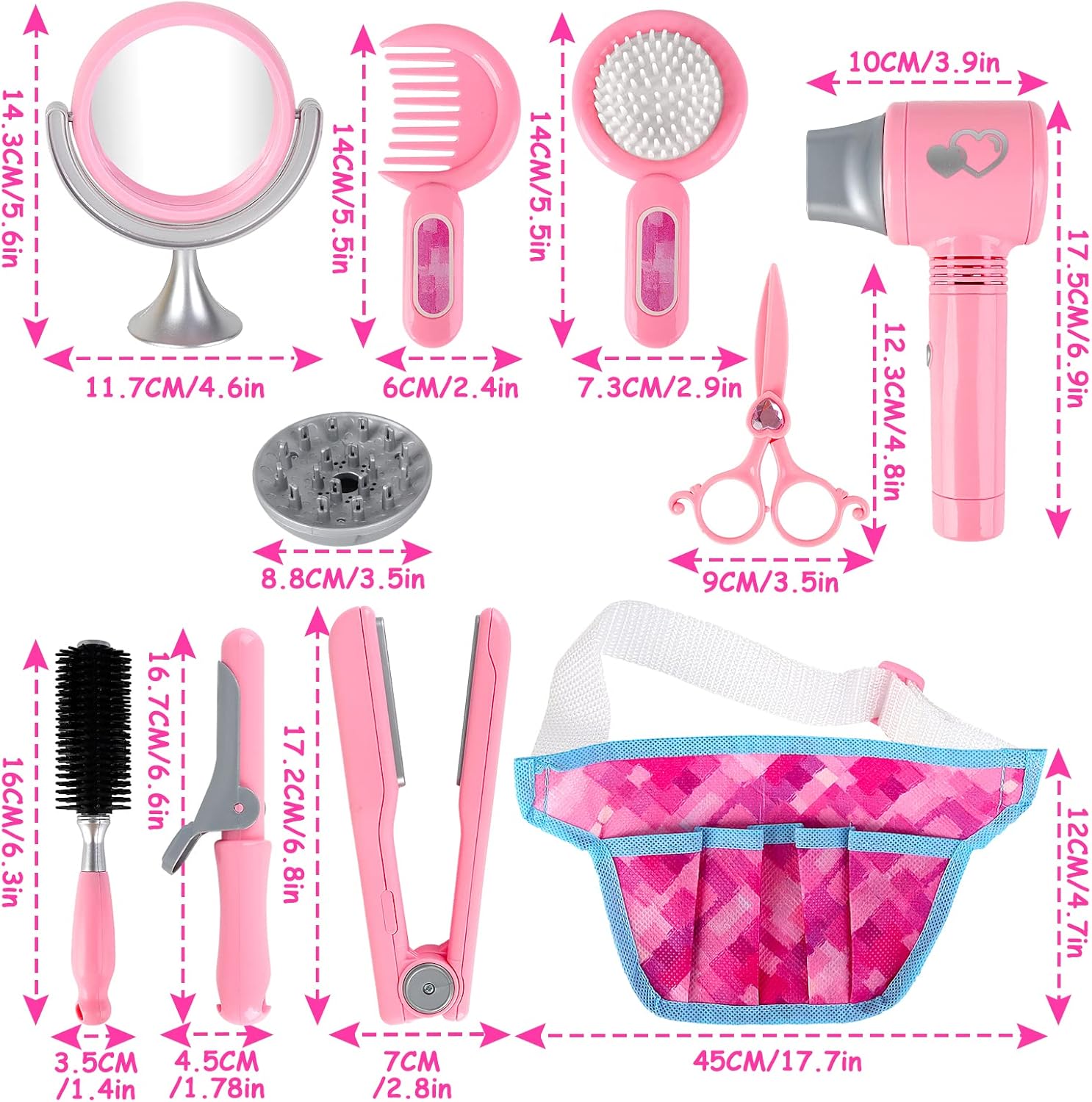 deAO Girls Beauty Salon Set 35pcs Kids Pretend Play Makeup with Hairdryer, Mirror, Curling Iron Q956