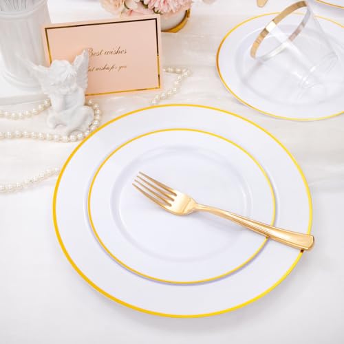 SUT 150 PCS Gold Plastic Plates Disposable Dinnerware Set with Cups L92416