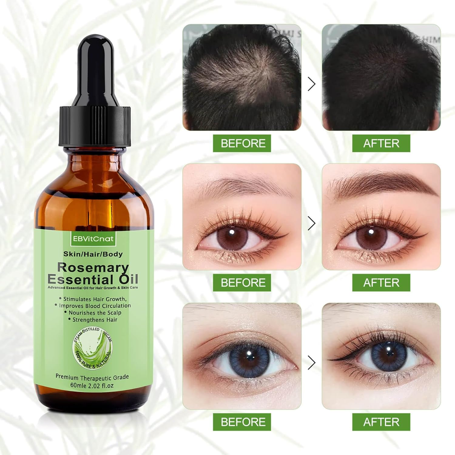 Rosemary Essential Oil for Hair Growth, Pure Organic for Scalp & Eyebrow T960766