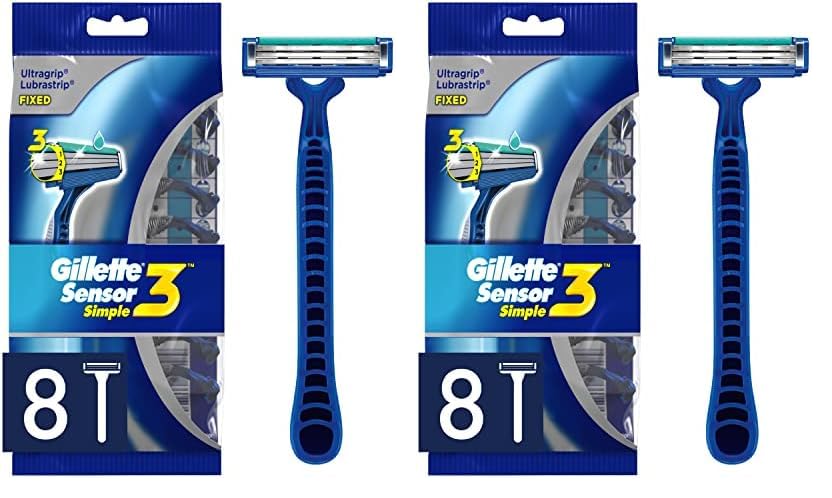 Gillette Sensor3 Simple Men's Disposable Razors, 8 Count