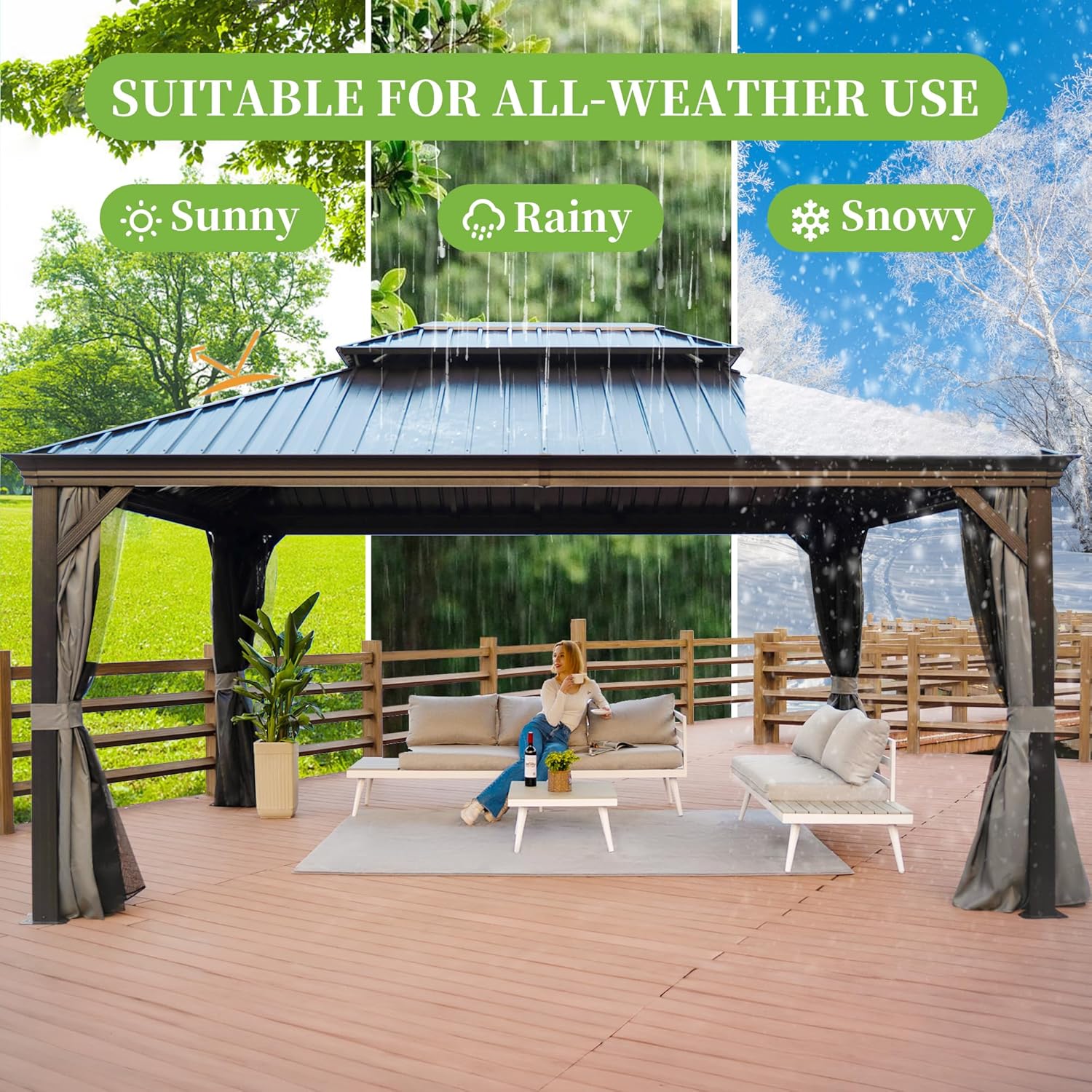 12' x 16' Hardtop Gazebo with Aluminum Frame and Galvanized Steel Roof Y4893