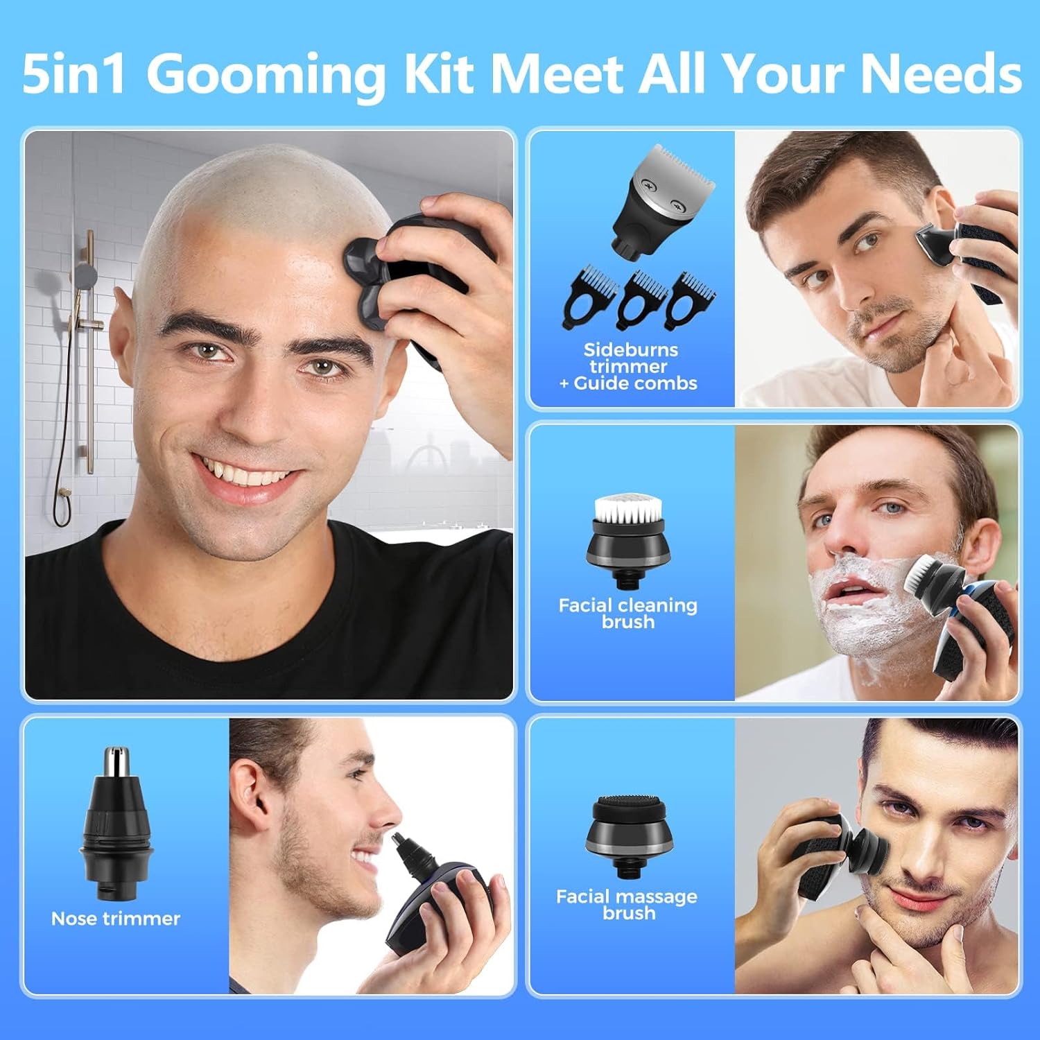 Head Shaver for Bald Men, 5 in 1 Cordless Electric Razor, Waterproof W515557