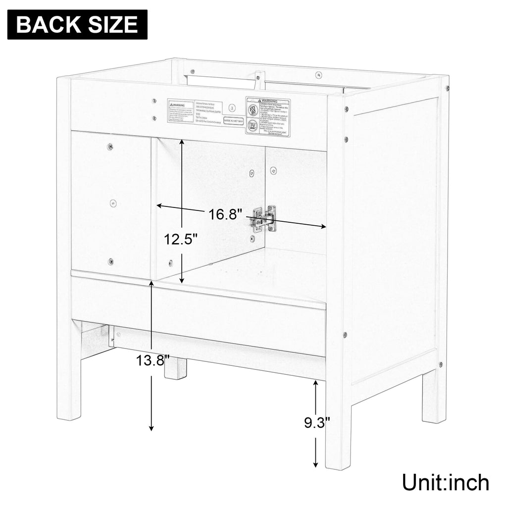 30" Bathroom Vanity Base Only, Solid Wood Frame, Grey P522