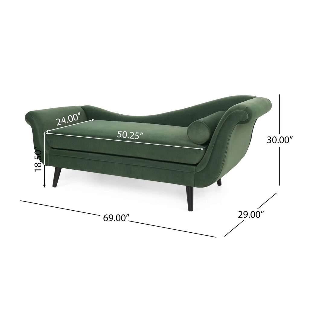 Noble House Xane Indoor Fabric Chaise Lounge with Bolster Pillow, Sage Green L7841