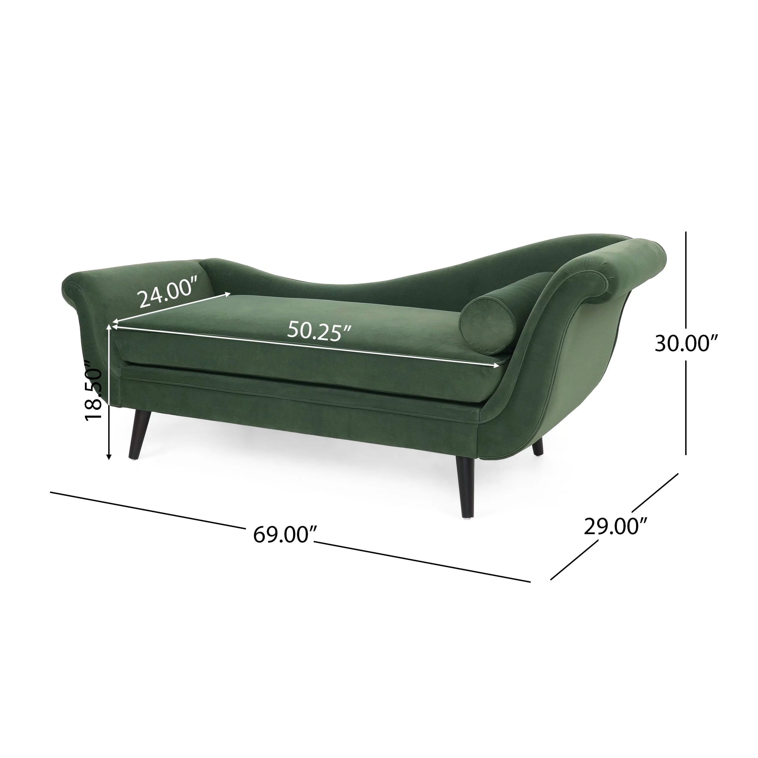 Noble House Xane Indoor Fabric Chaise Lounge with Bolster Pillow, Sage Green L7841