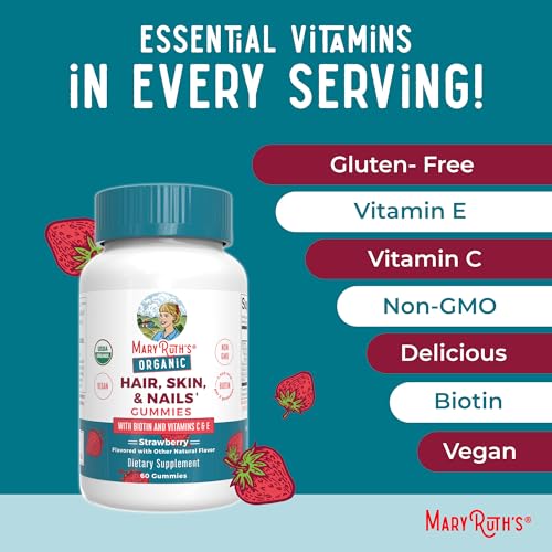 MaryRuth Organics Biotin Gummies for Hair Skin and Nails, USDA Organic, 60 Count V53129