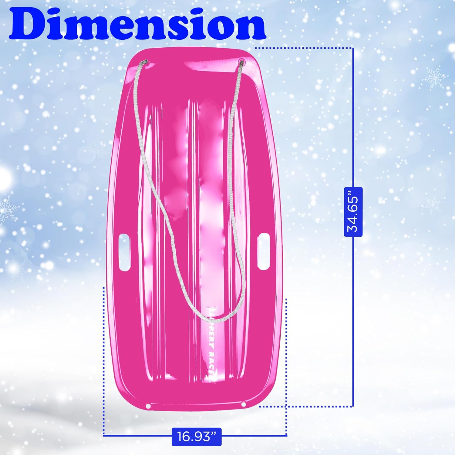 Kids Plastic Snow Sled with Pull Rope and Handles, Pink (3 Pack) V20965
