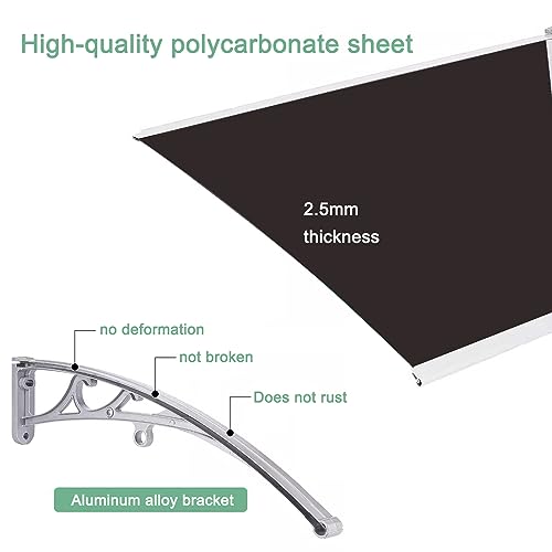 UV Rain Snow Protection Front Door Canopy Awning, Brown Polycarbonate, 47"x43" E5352