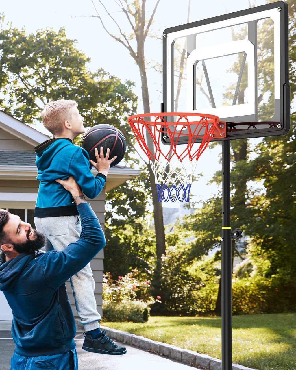 Portable Basketball Hoop 5-7FT Adjustable with 33 Inch Shatterproof Backboard Z449142