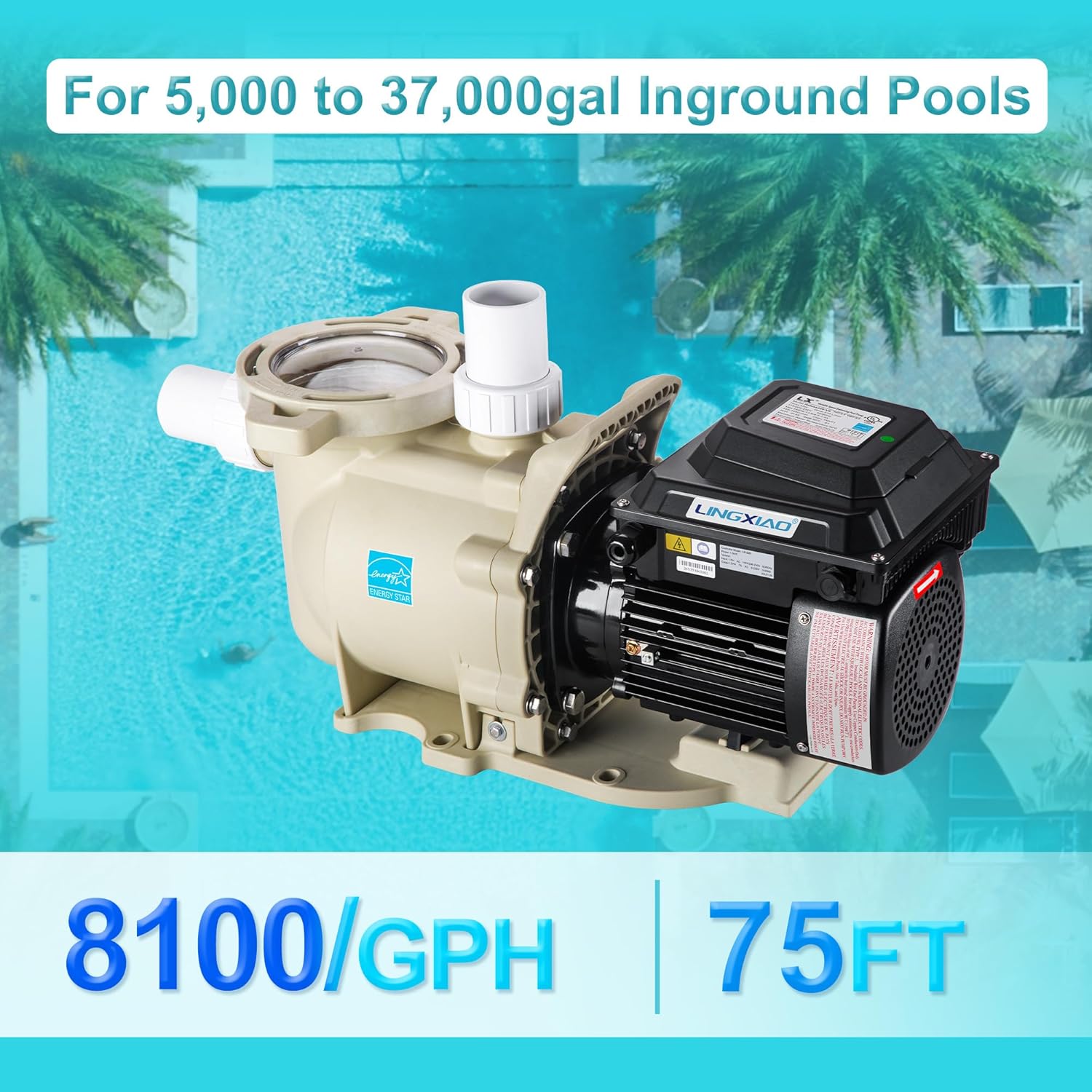 LINGXIAO Variable Speed Pool Pump Inground 2HP with Filter Basket U388472