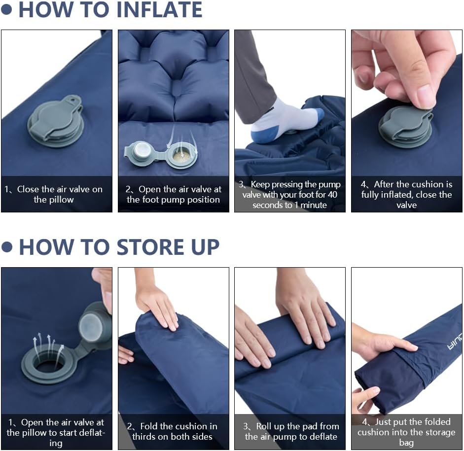 Inflatable Camping Sleeping Pad with Pillow and Built-in Foot Pump V2768