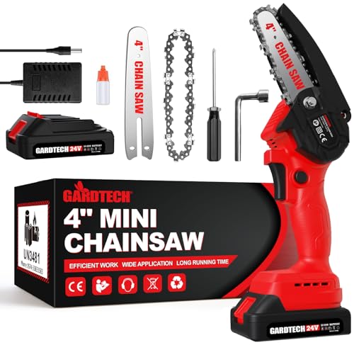 BEST Mini Chainsaw 6 Inch, Gardtech Cordless Portable Electric Chain Saw Handheld Electric Chainsaws with 2023 Upgraded 4 Chains 2 Batteries Good for Olders, DIYer, Gardeners Continuously 2 Hours Work