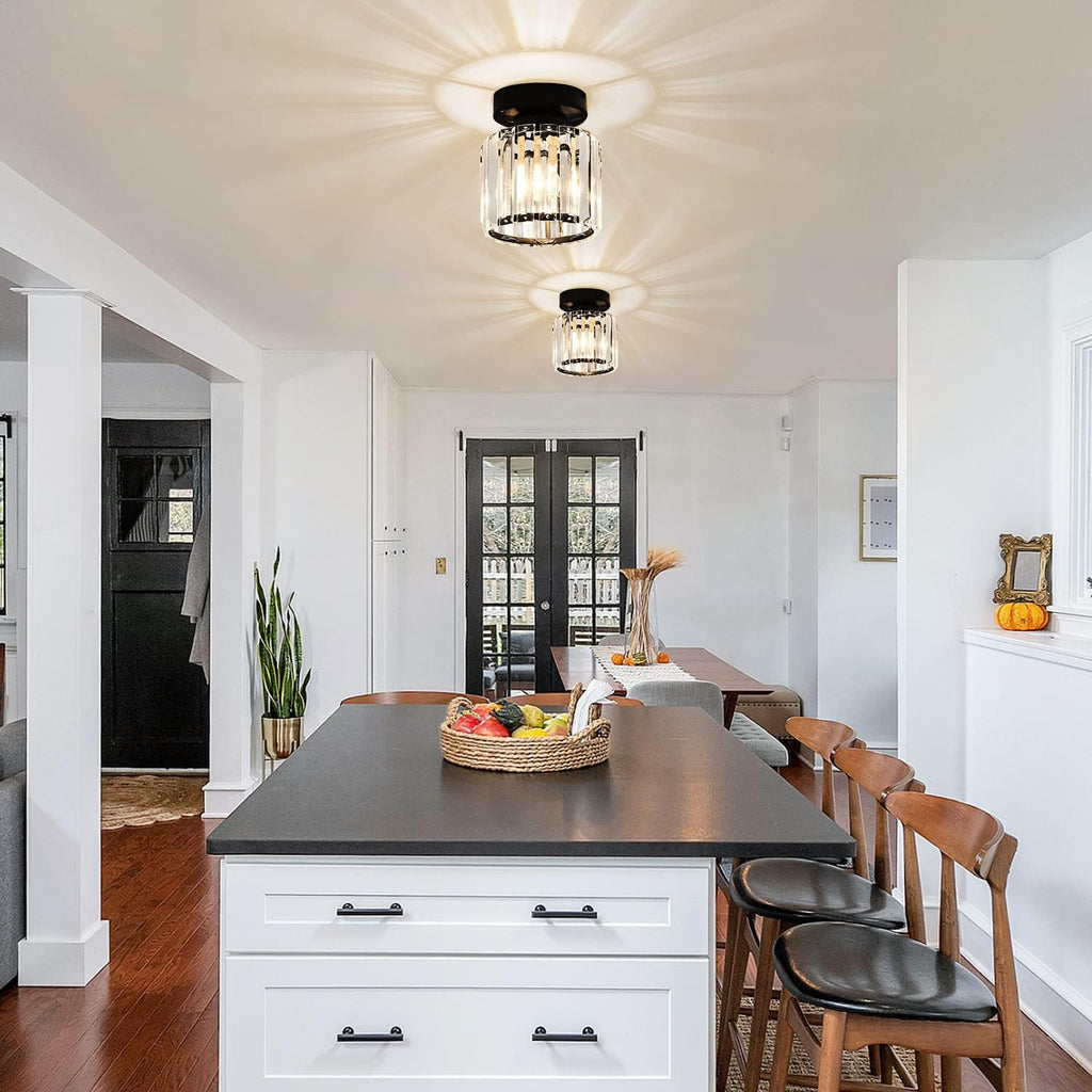 KCO Lighting Small Crystal Chandelier Flush Mount Ceiling Light, Modern Black Z908