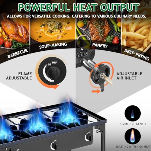 Outvita 3 Burner Propane Gas Stove for Outdoor Cooking, 225,000 BTU Camping Cooker A6505
